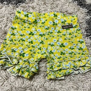 Matilda Jane Yellow Floral Ruffle Shorts with Blue and Green Blooms